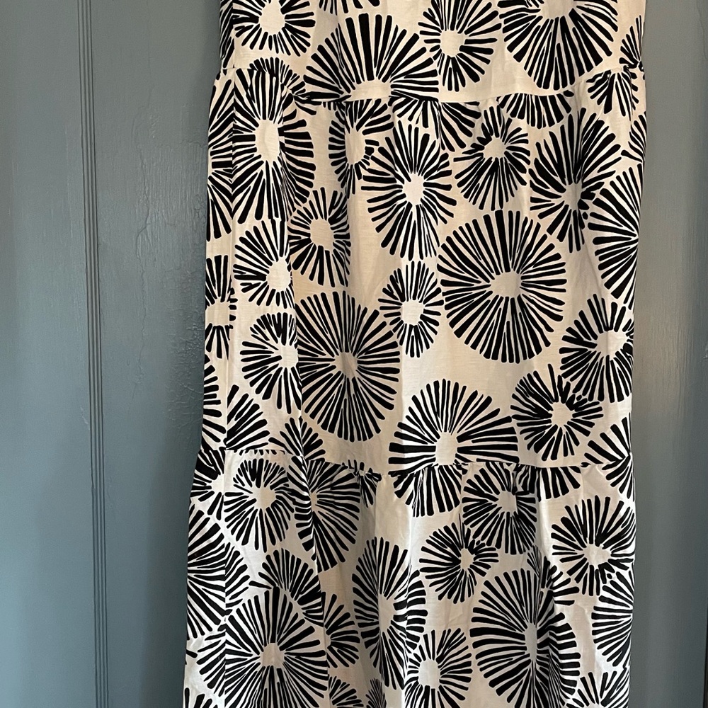 Black And White Long Skirt, Linen Blend Women’s Ankle Length Skirt Bold Pattern